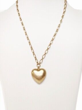 Canvas Style Gold Puffed Heart Pendant Necklace